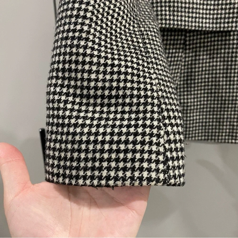 Vintage Chadwicks of Boston Wool Blend Houndstooth Blazer Black White 6 Petite - Picture 3 of 9